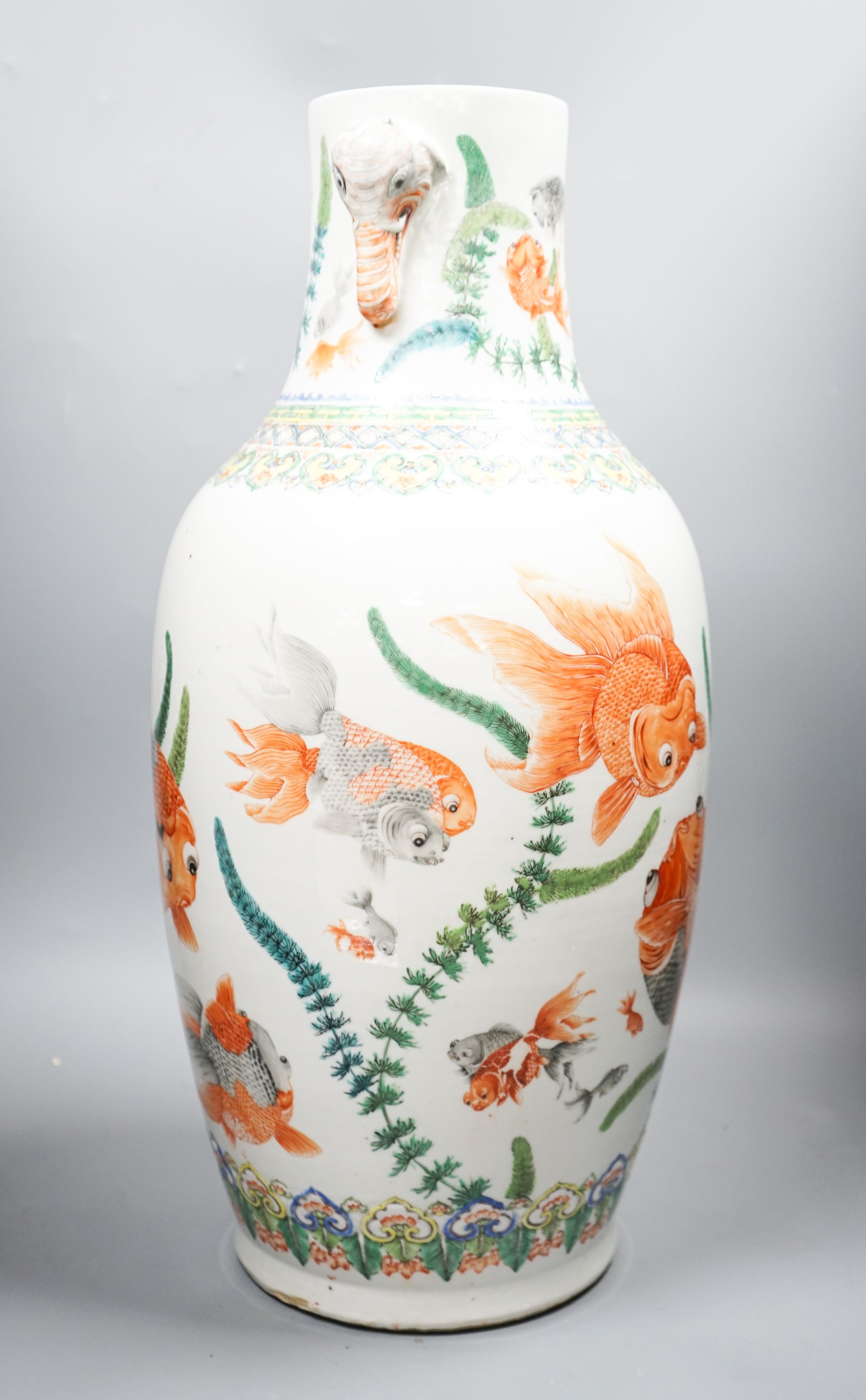 A large late 19th century Chinese famille verte ‘goldfish’ vase, 52.5 cm high